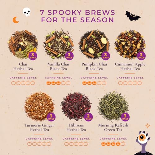 Halloween Tea Gift Set - 20 Flavored Tea Bags Assorted Pack with Variation Halloween Tea Collection