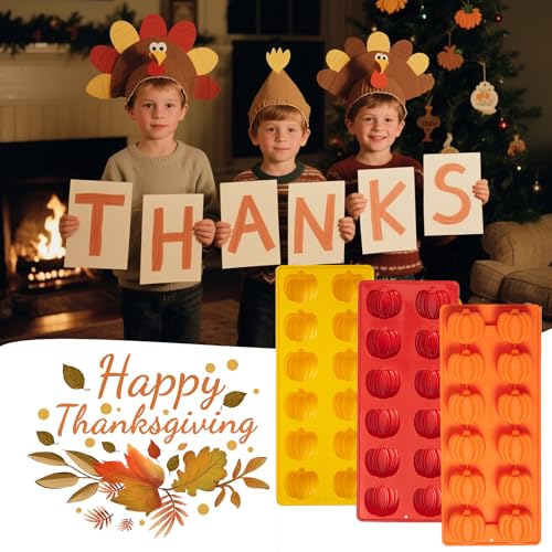 Pumpkin Silicone Chocolate Mold, 3 Pack Mini Autumn Fall Candy Molds - Halloween & Thanksgiving Decor