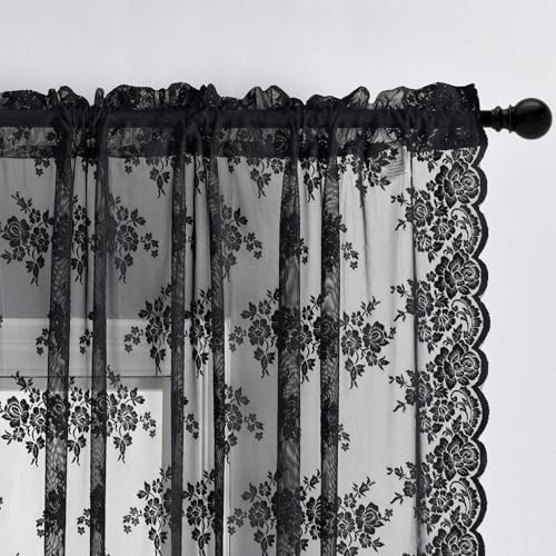 Black Lace Curtains 52x102 Inches - 2 Panels, Gothic Floral Sheer Window Treatment - Variation of THIS listing: Black / 52"W x 102"L