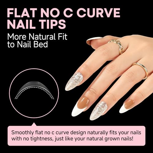 UNA GELLA Almond Half Cover Nail Tips - 312PCS, 12 Sizes, Butterfly Handle