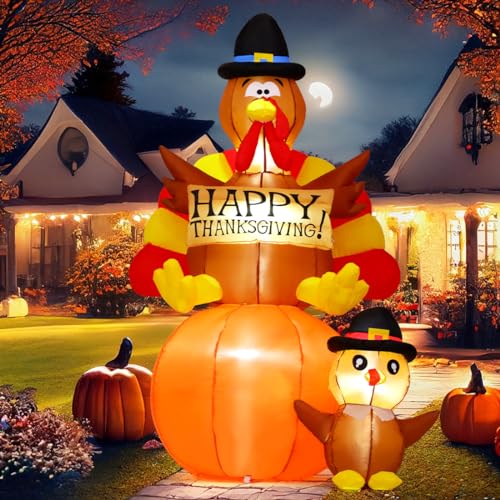 6 Ft Thanksgiving Inflatable Turkey Yard Decor with LED Lights for Outdoor Garden & Lawn
