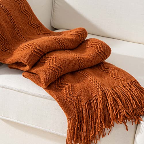 Rust Throw Blanket for Couch - Caramel 50x60 Inches, Soft Acrylic Bed Cover
