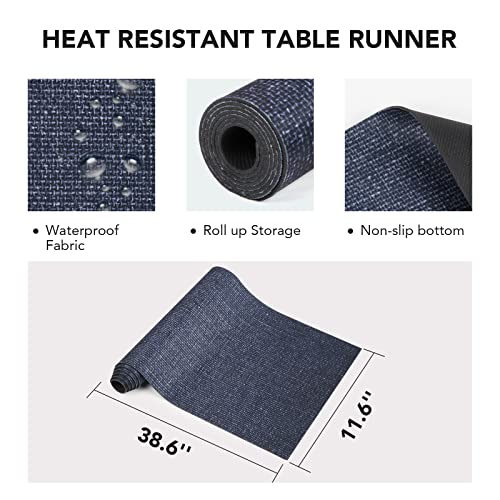 Heat-Resistant Table Runner & Trivet Set 12x40 Inch Waterproof Farmhouse Kitchen Decor - Black Line