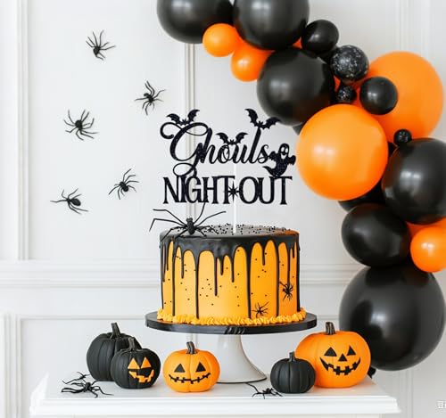 Halloween Cake Topper Black Glitter Ghouls Night Out Celebration Decor