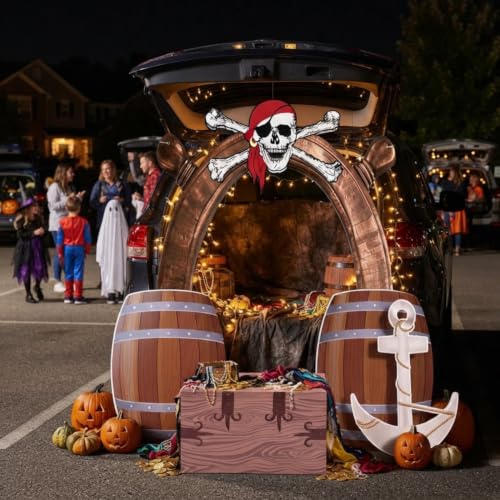 Halloween Pirate Car Decorations Kit - Trunk or Treat Party Supplies with Ship Wheel Backdrop