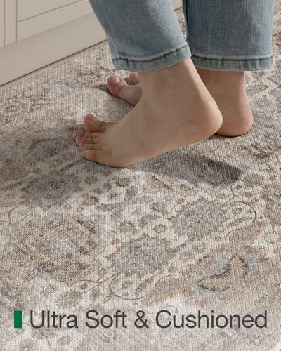 Anti-Fatigue Kitchen Floor Mat 24x87 Inches Cushioned Runner Rug Taupe & Blue