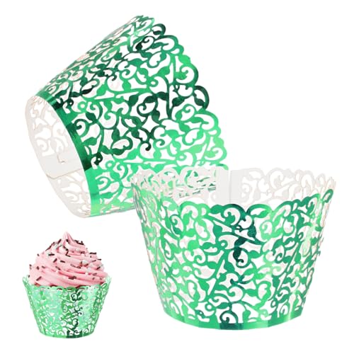 Reflective Green Cupcake Wrappers 50-Pack Vine Decoration for Weddings & Parties