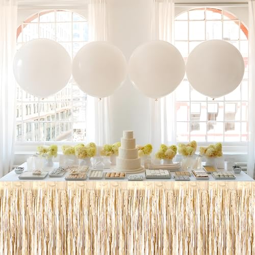 Ferwzsr Champagne Gold Foil Fringe Table Skirt 29x108 Inch Party Decorations - 3 Pack