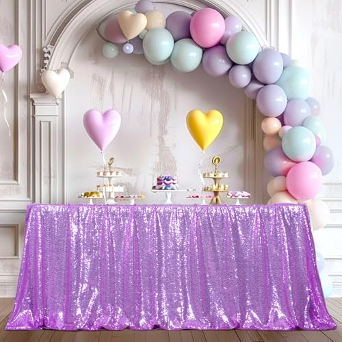 Lavender Sequin Tablecloth 50x72 Inch Rectangle Sparkly Fabric Wedding Party