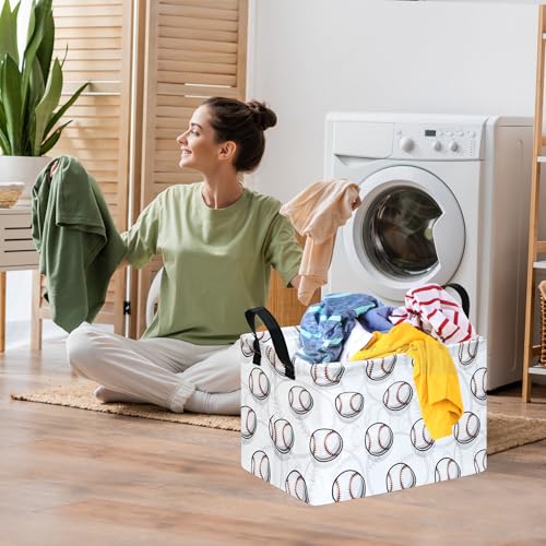 Kids Storage Basket - Baseball Waterproof Foldable Toy Organizer with Handles