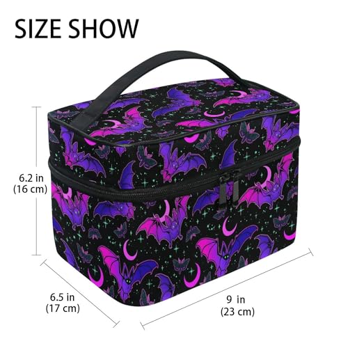 Skulls Purple Bat Gothic Makeup Bag - Large Travel Cosmetic Organizer for Women & Teens