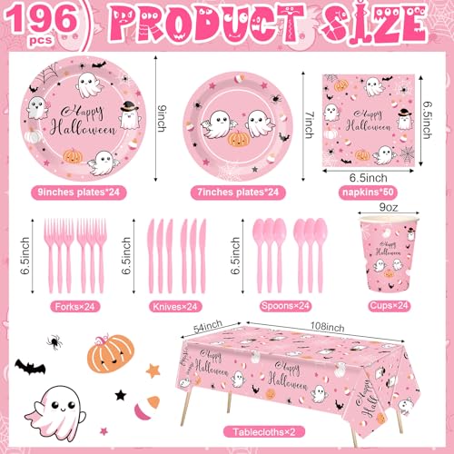 Pink Halloween Party Supplies Set for 24 Guests - Plates, Cups, Napkins & Tablecloths