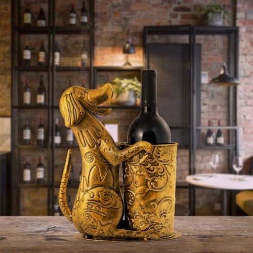 Yellow Retro Gold Dog-Shaped Wine Holder Metal Rack for Home & Dinning