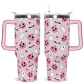 Halloween 40oz Ghost Tumbler with Handle & Straw - Pink & White Spooky Bat Leak-Proof Drinkware