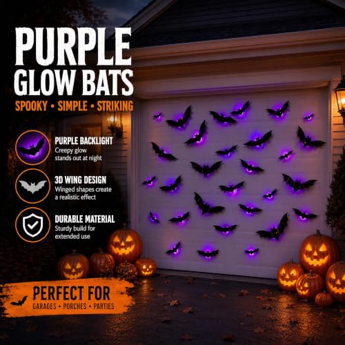 38 Pcs LED Halloween Bat Wall Decor Set - 3D Indoor Outdoor Decorations