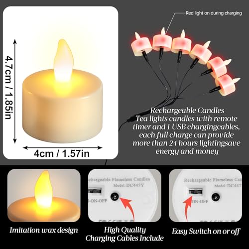 Rechargeable LED Tea Lights with Remote Control - Flickering Flameless Candles 6-Pack Yellow