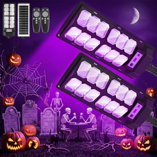 2-Pack Solar Black Lights Outdoor Waterproof UV Flood Lights with Remote & Motion Sensor