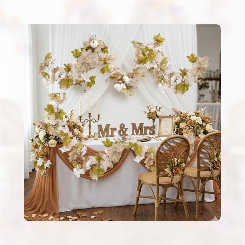 Autumn White Maples Leaf Garland - Fall Decor for Indoor & Outdoor Home, 5.2 Ft, Maple-Whtie Variation