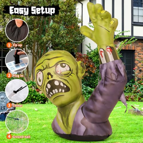 Inflatable Halloween Zombie Decor with Built-in LEDs - 5.2 FT Outdoor Yard Terror