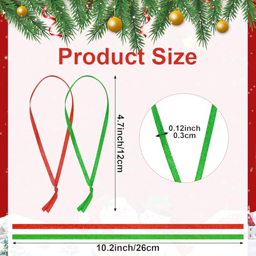 Christmas Ornament Ribbon Hangers - Red & Green Hand Tied String Hooks for Tree & Decorations