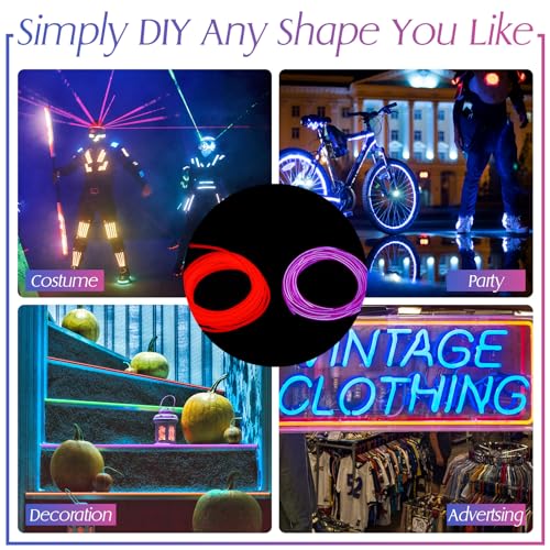 13ft Neon EL Wire Light Set - 15 Pack, 3 Modes, Battery Powered, Multi-Color