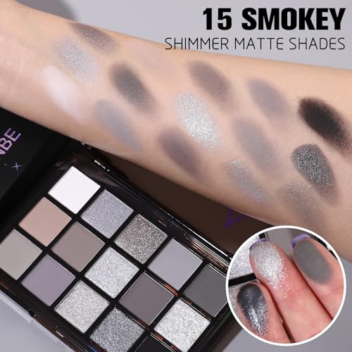 UCANBE Smokey Black Eyeshadow Palette - Black Meteors, 15 Cool Tones, Matte & Metallic