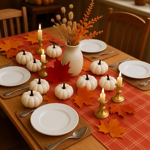 24 Pack White Artificial Pumpkins for Fall Decor, Rustic Foam Halloween & Thanksgiving Centerpieces