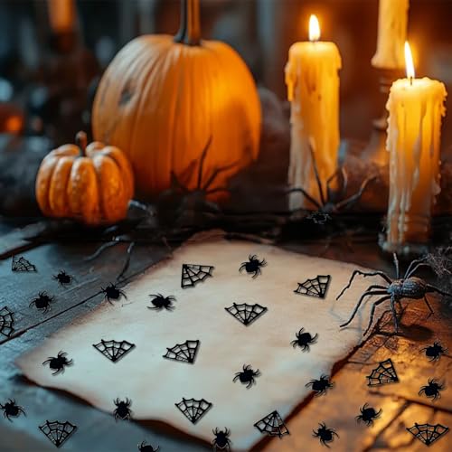 Halloween Black Confetti - 1000PCS Foil Spider & Web Table Scatter - Spooky Party Decorations - Variation: Halloween Black