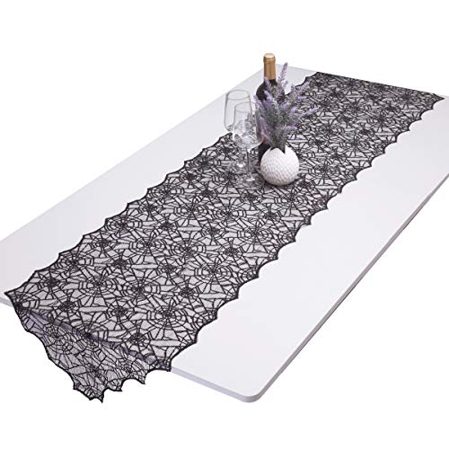 Black Lace Spiderweb Table Runner 71" x 17" Halloween Party Decor