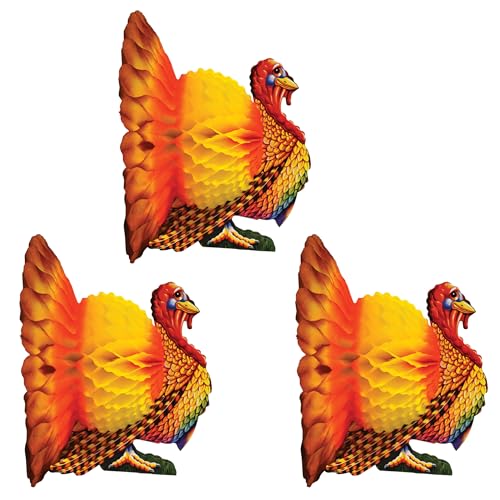 Thanksgiving Tissue Paper Turkey Centerpieces - Set of 3 Autumn Fall Decor