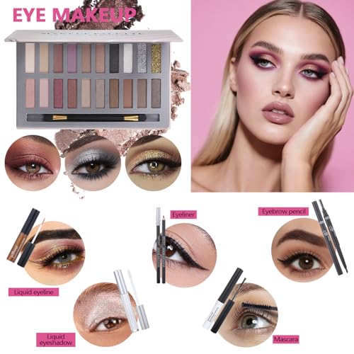 Full 20-Color Makeup Kit for Women & Teens - Eyeshadow, Foundation, Lipstick & Brushes - Gift Set
