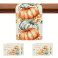 Fall Pumpkin Table Runner 13x72 Inches with 4 Placemats - Autumn Decor