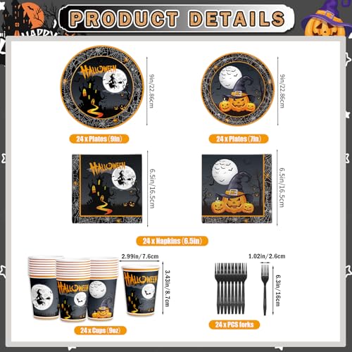 120-Piece Halloween Disposable Party Plates Napkins Cups Cutlery Set for Spooky Celebrations