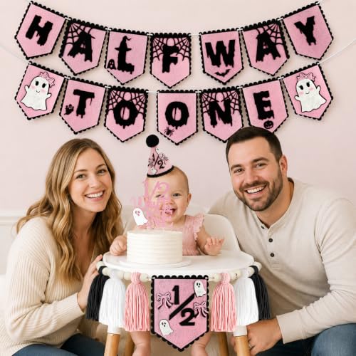 Pink Halloween Half Birthday Decorations Kit for 6-Month Girl - Half Way to One