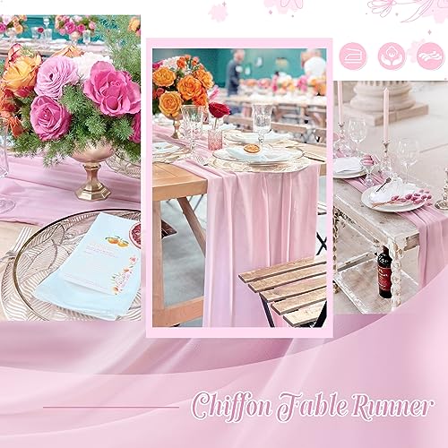 Pink Chiffon Table Runner Overlay 10 Pieces 27x120 Inches Rustic Wedding Decor - Pink