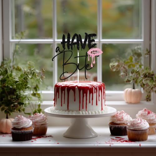 Black & Pink Glitter Zombie Cake Topper - Have A Bite Halloween Party Décor