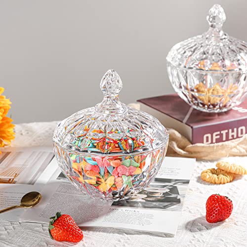 ComSaf 26oz Clear Glass Candy Dish with Lid - Elegant Pumpkin Ribbed Design - Variation 1
