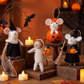Halloween Felt Mouse Ornaments Set - Wool Handmade Decor with Pumpkin & Witch Details - 4 Pieces