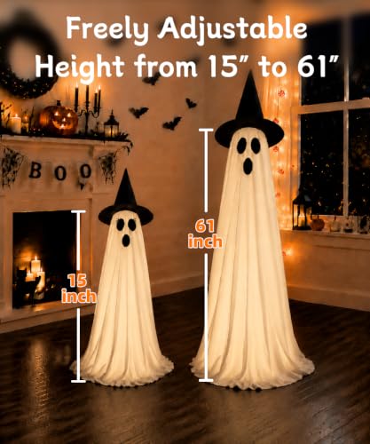 Lighted Halloween Ghost Decorations with Remote & Timer - White, 2 Pack