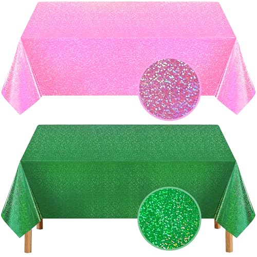 Wicked Iridescent Pink and Green Glitter Holographic Tablecloths - 2 Pack
