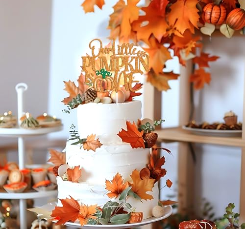 First Birthday Cake Topper Our Little Pumpkin is One Fall Halloween Decor Glitter