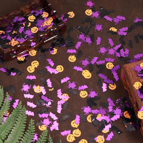 Halloween Party Table Scatter Confetti - Purple Black Bat Foil Decorations - 3000 Pcs