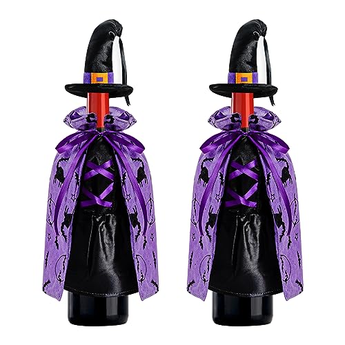 Modern Witch Halloween Wine Bottle Cover 2PCS - Spooky Party Table Decor
