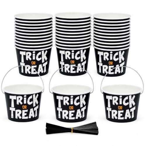 50 Halloween Trick or Treat Snack Cups with Handles - 9 oz Paper Cups for Party