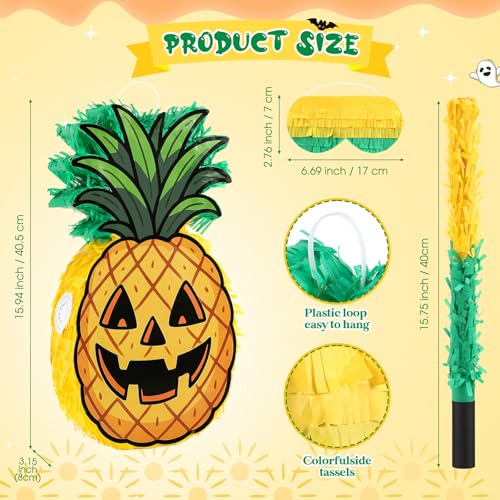 Spooky Pineapple Piñata - 16 Inch Halloween Party Decoration with Stick & Confetti