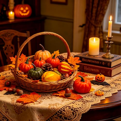Fall Decor Pumpkins Gourd Leaves Set for Halloween Thanksgiving Table Mantel