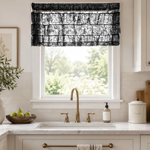 Black Lace Ruffle Valance for Window 52W x 18L - Gothic Decor Pack of 1
