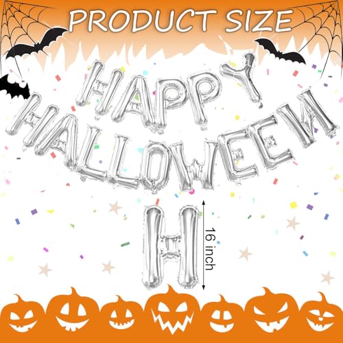 Halloween Letter Silver Balloon Set - Happy Halloween Banner - 14 Pcs