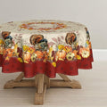 Horaldaily Thanksgiving Tablecloth 90x90 Inch Round - Turkey & Pumpkin Red
