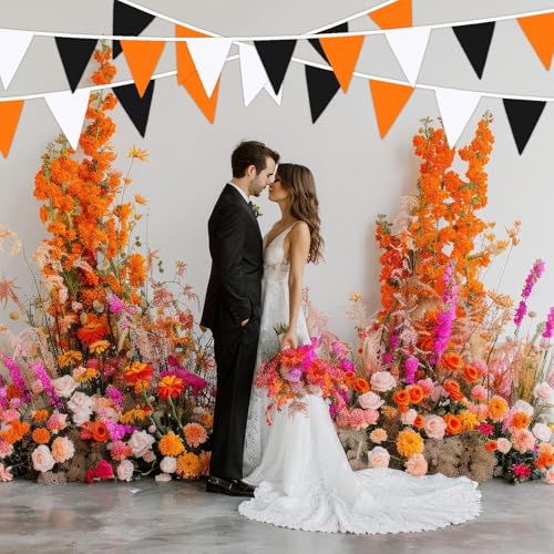 Halloween Pennant Banner Decorations Set - Orange Black White, 28ft, 30 Flags